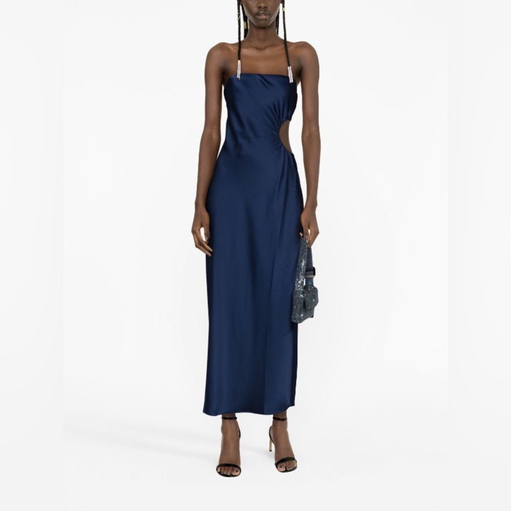 Reformation Nevaeh strapless satin navy blue dress - Picture 1 of 16